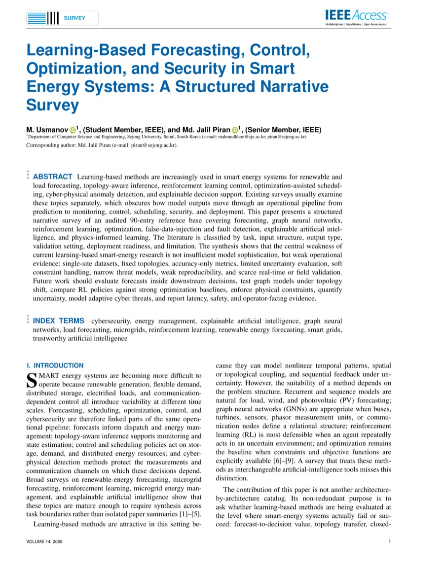 First page of the manuscript: Learning-Based Forecasting, Control, Optimization, and Security in Smart Energy Systems